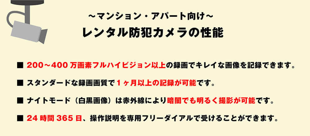 アパート向け防犯カメラレンタルの性能